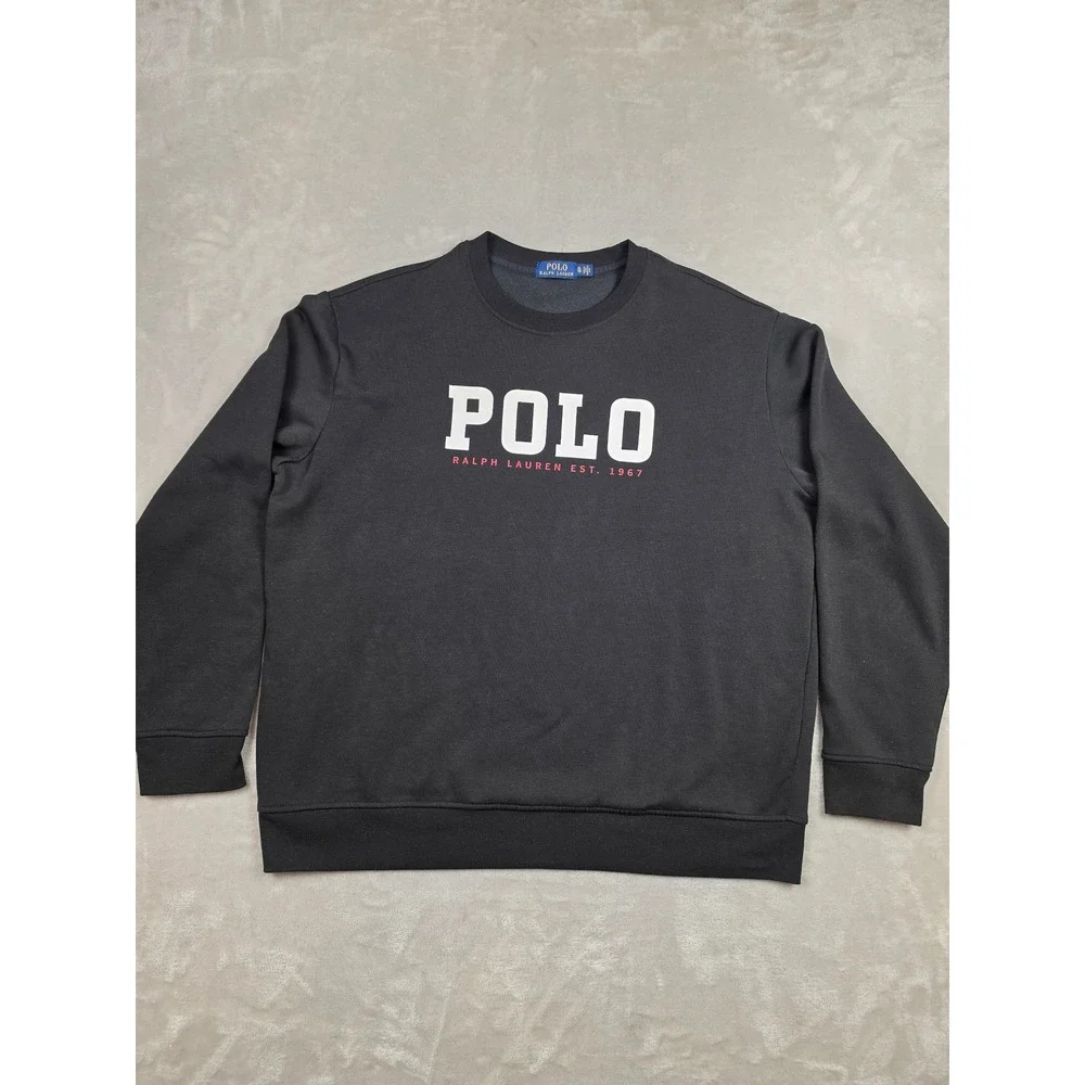Polo Ralph Lauren Sweatshirt Mens XL Black Graphic Logo Pullover Crewneck Read